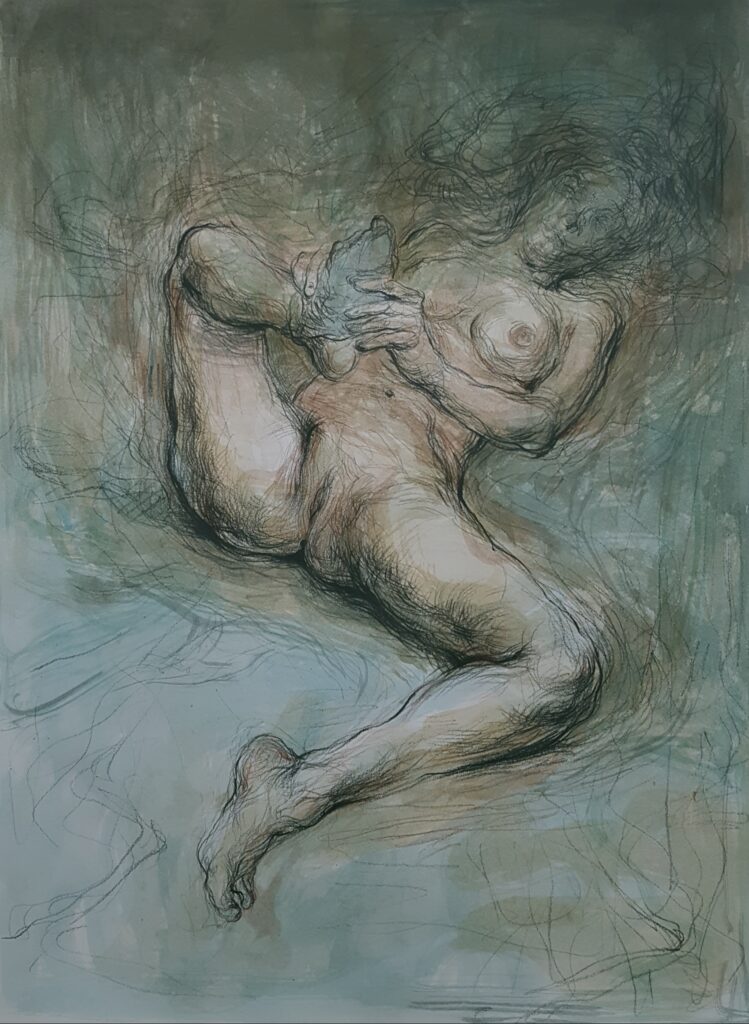 beklenmedik anlar 45×34cm kağıt uzerine akrilik ve füzen 2023