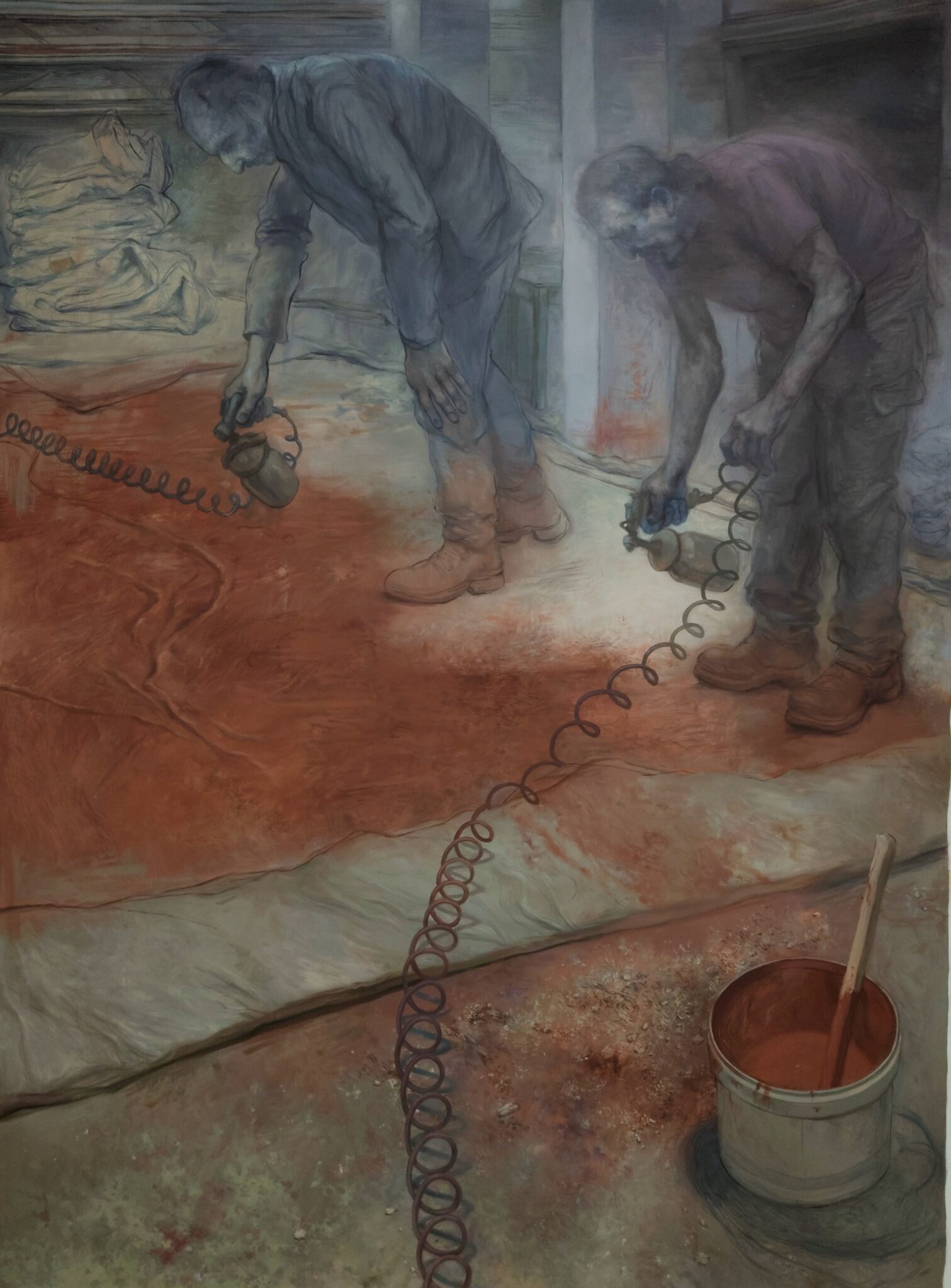 pistoleyle boya 150×110 2024 tuval üzerine yağlıboya